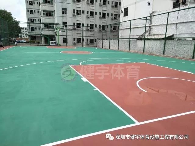 丙烯酸球场施工_案例工程_深圳市龙岗区横岗六约消防中队篮球场建设施工